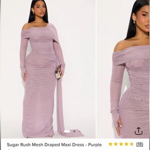 Purple Mesh Draped Maxi Dress - Off-Shoulder